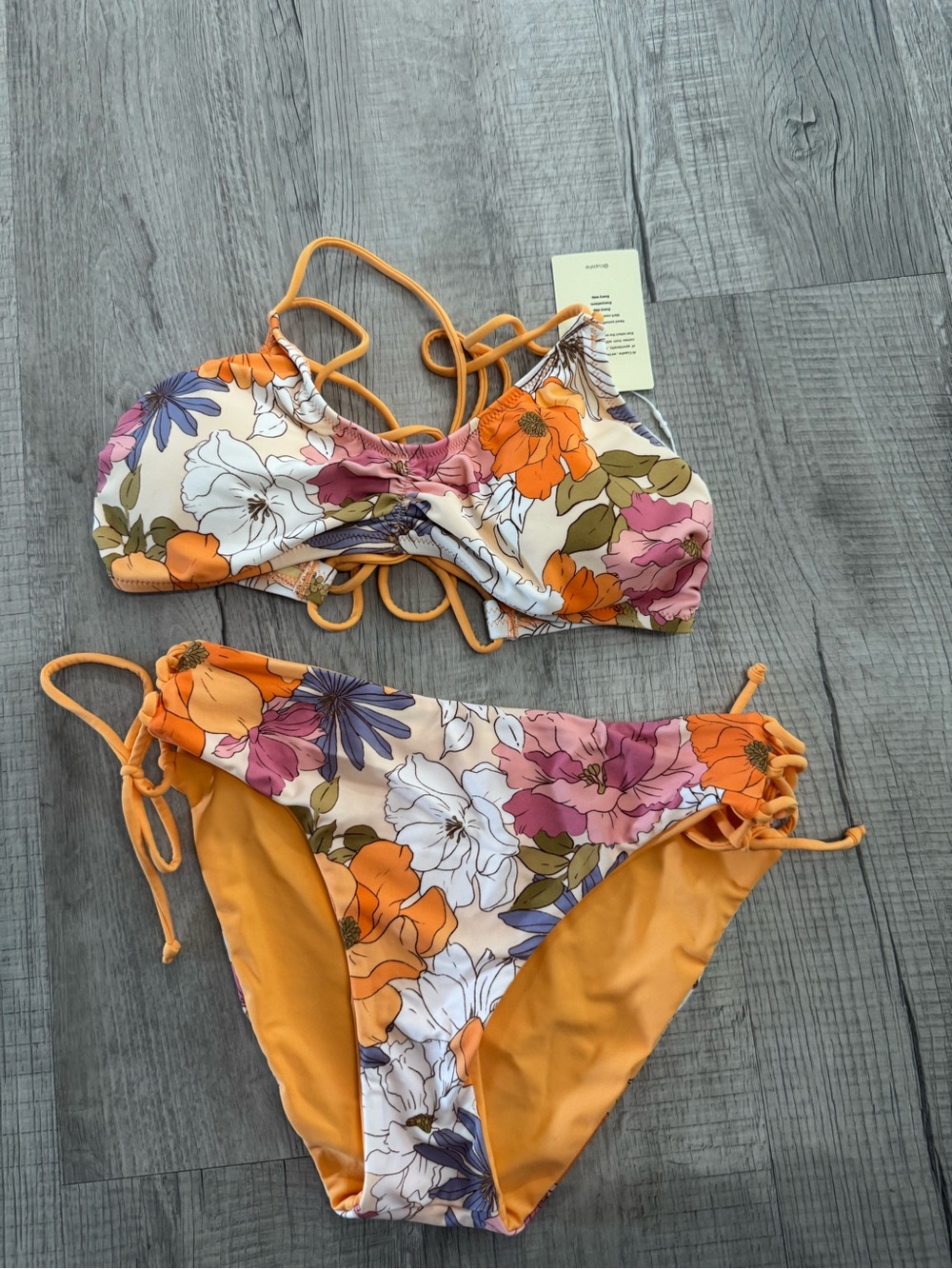 Cupshe Orange Floral Lace-Up Bikini Set